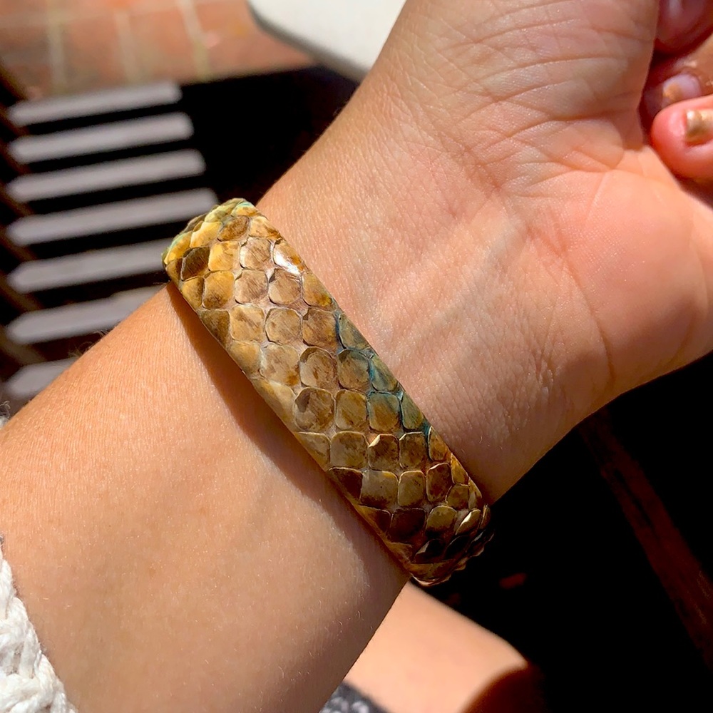 Python Amber Crystail Silver Braided Bangle Italy - image 3